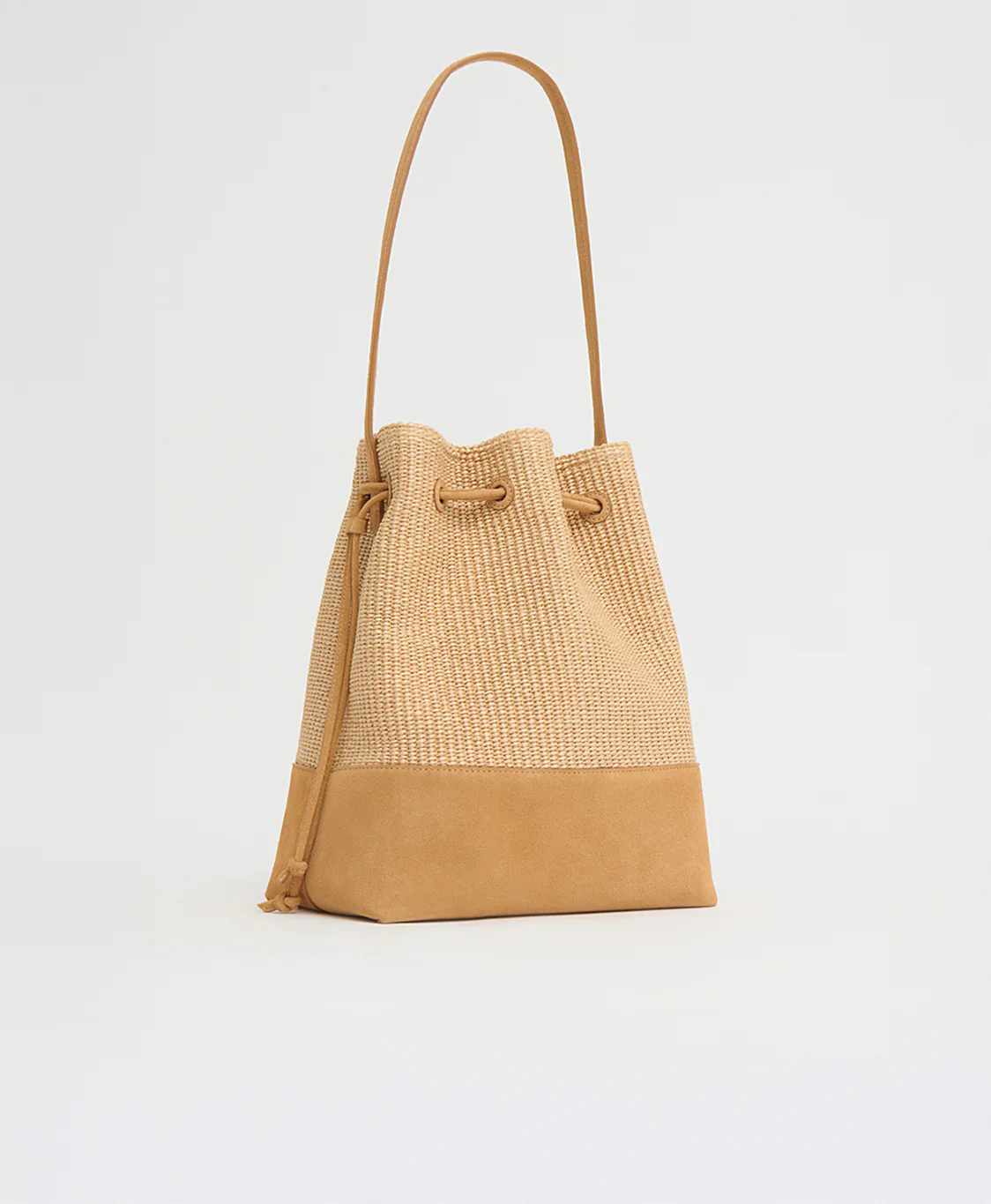 Drawstring Cabas - Natural Raffia/Budino Suede - Image 3