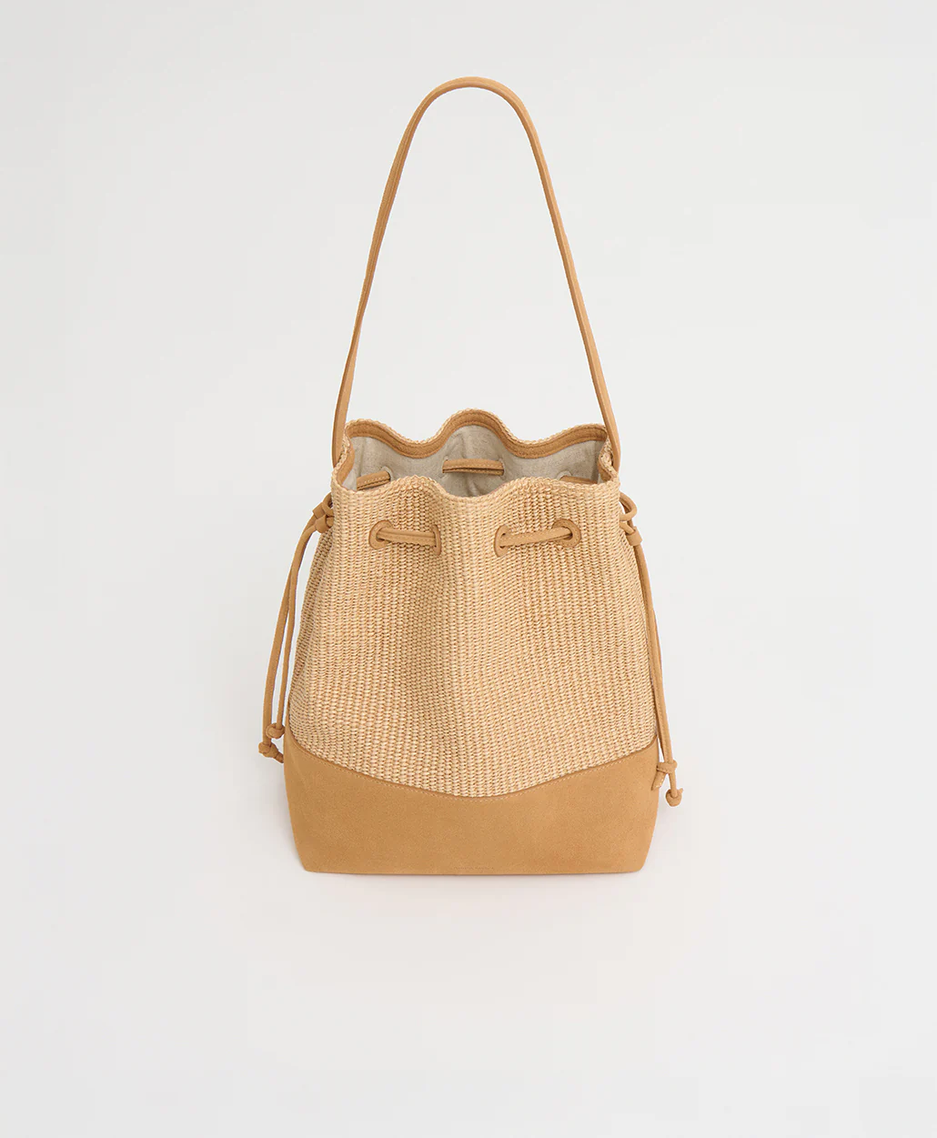 Drawstring Cabas - Natural Raffia/Budino Suede - Image 4