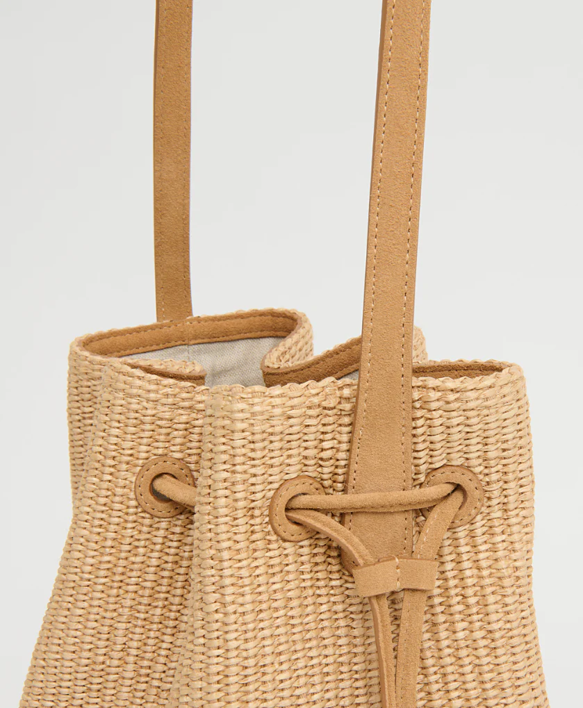 Drawstring Cabas - Natural Raffia/Budino Suede - Image 5