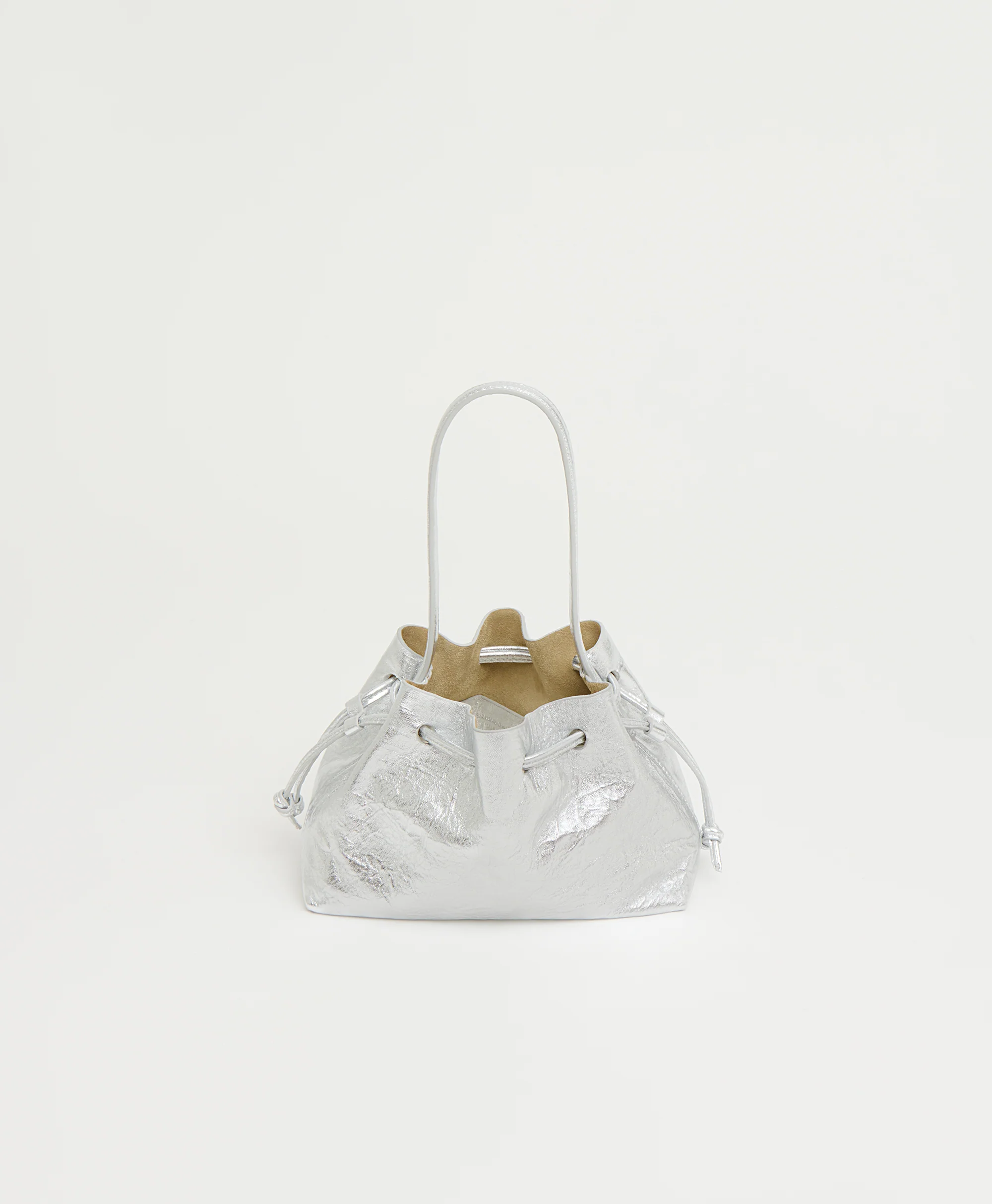 Drawstring Pouchette - Crinkled Silver - Image 3
